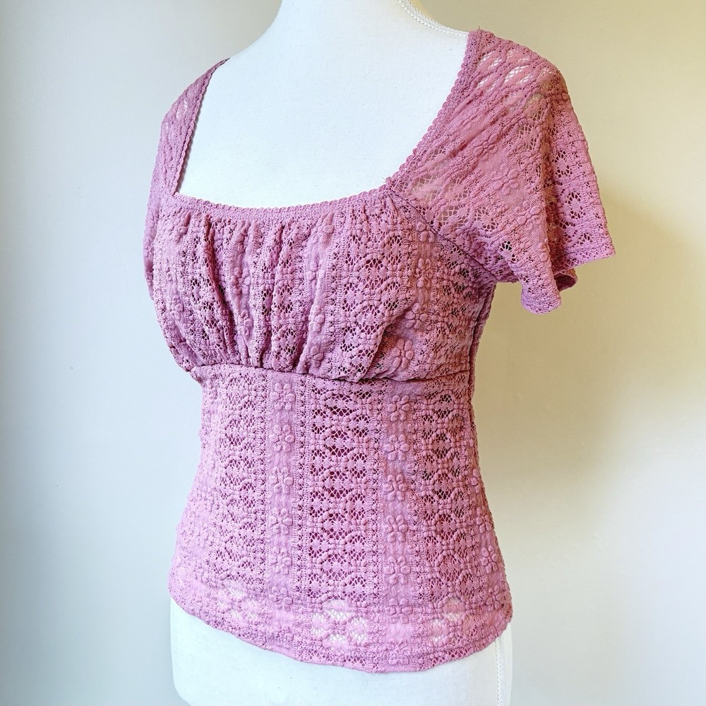 No Boundaries Babydoll Lace Crop Top Medium (8-10) Rose Pink Fairy Preppy Y2K